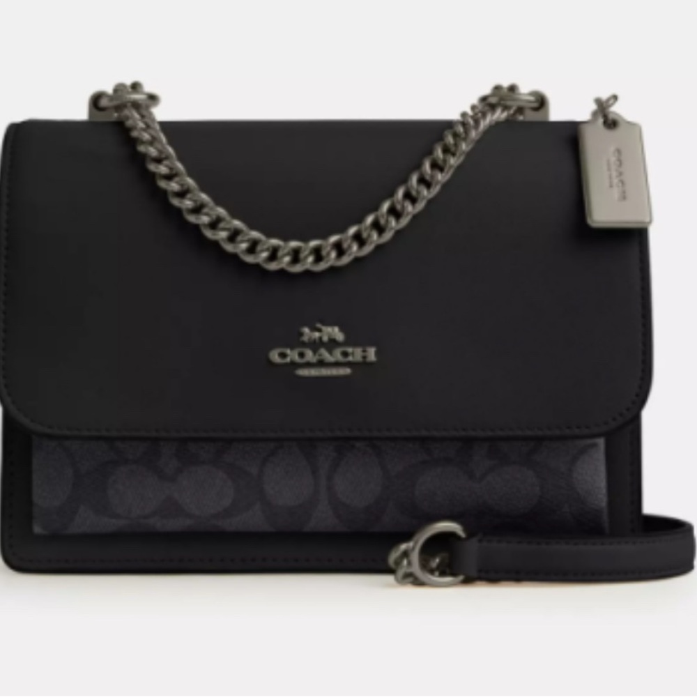 Coach Klare Crossbody Bag in Signature Canvas Black/Charcoal/Gunmetal. Brand New